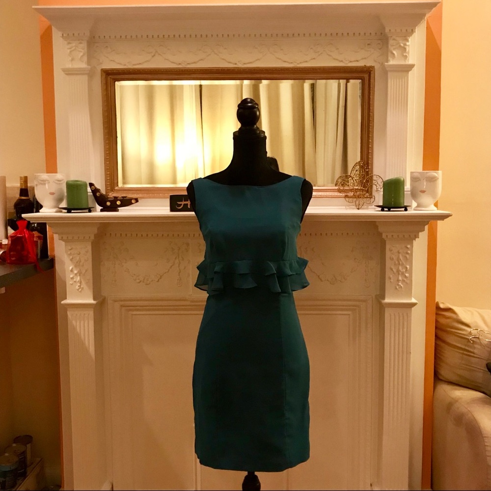 Alfred Angelo turquoise ruffled cocktail dress